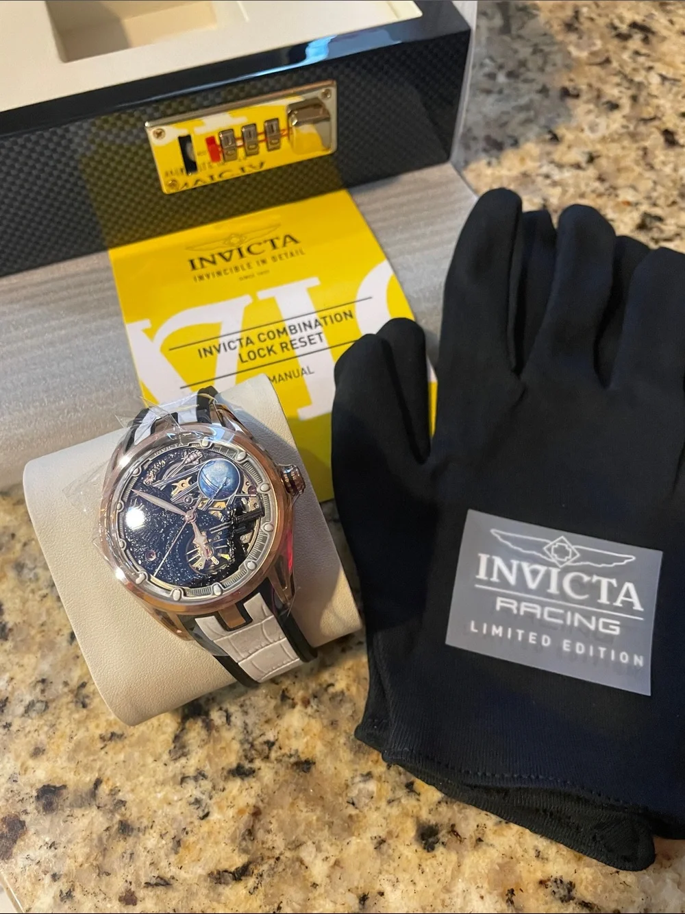 Invicta Celestial Naosia  White Strap Rose Gold-Tone Case Watch /Locking Case